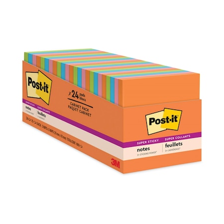 Post-It Pads in Energy Boost Collection Colors, Cabinet Pack, 3" x 3", 70 Sheets/Pad, PK24 65424SSAUCP